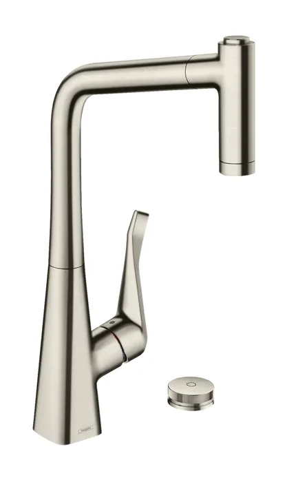 Hansgrohe Metris Select M71 320 — Mitigeur à bec extractible · Inox brossé