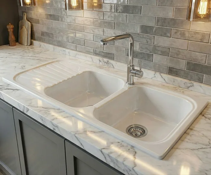 Bluestone Sandy — Évier deux cuves · 112 × 50 cm