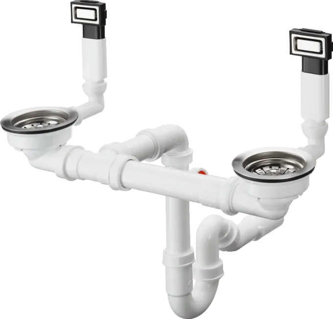Hansgrohe S71 — Vidage pour deux cuves · Inox brossé