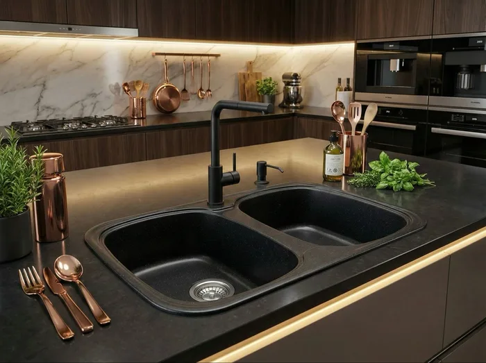 Bluestone Salsa — Évier deux cuves · 80 × 50 cm