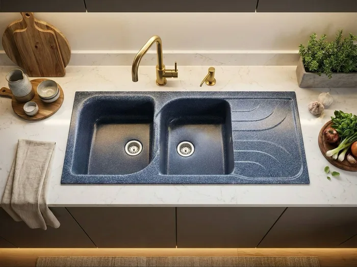 Bluestone Tango — Évier deux cuves · 120 × 50 cm