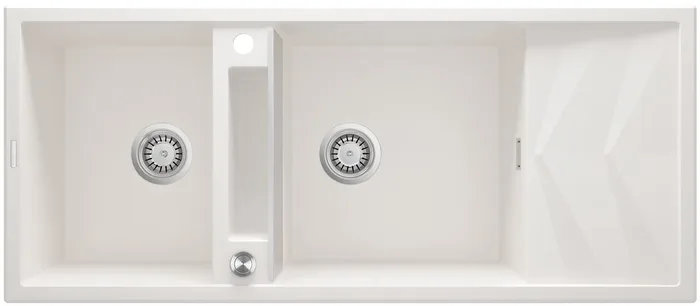 Deante Magnetic — Évier deux cuves · 116 × 50 cm · Blanc albâtre