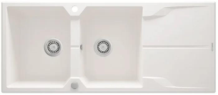 Deante Andante — Évier deux cuves · 116 × 50 cm · Blanc albâtre