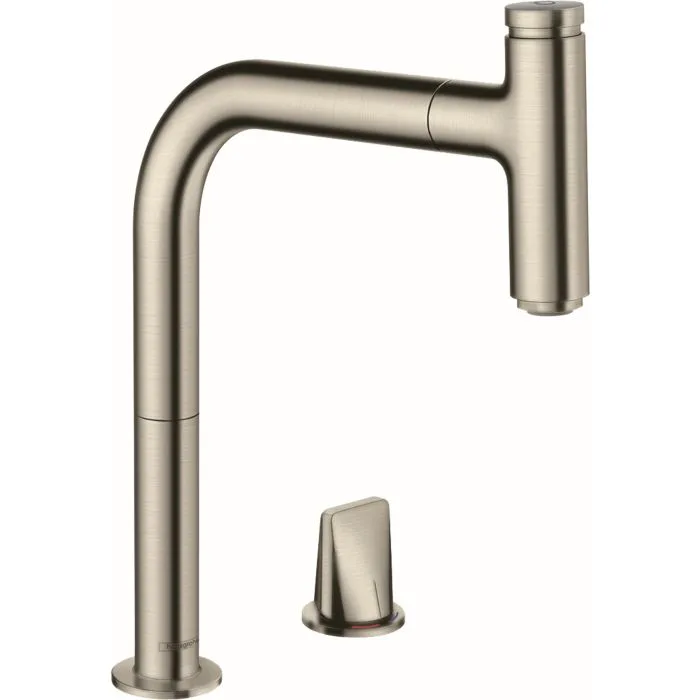 Hansgrohe Metris Select M71 200 — Mitigeur à bec extractible · Inox brossé