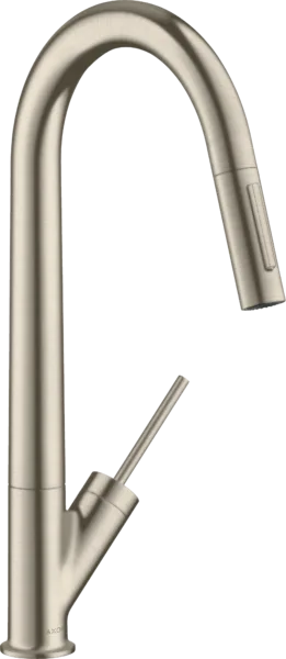 Axor Starck — Mitigeur à bec extractible · PVD nickel brossé